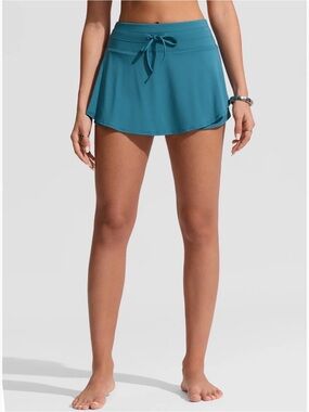 CRZ YOGA Women's High Rise Zip Pocket Ruffle Swim Board Shorts, NWT